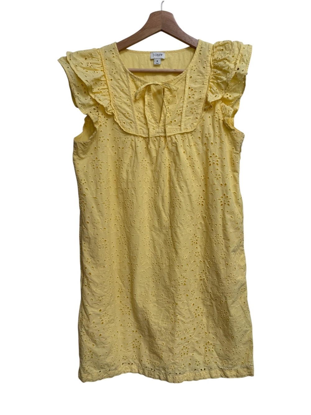 J. Crew Factory Eyelet Flutter Sleeve Mini Dress Women Size 8 Yellow Summer Prep